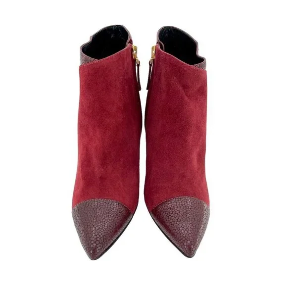 Longchamp Burgundy Red Suede Stiletto Ankle Boot Leather 38.5 New $630